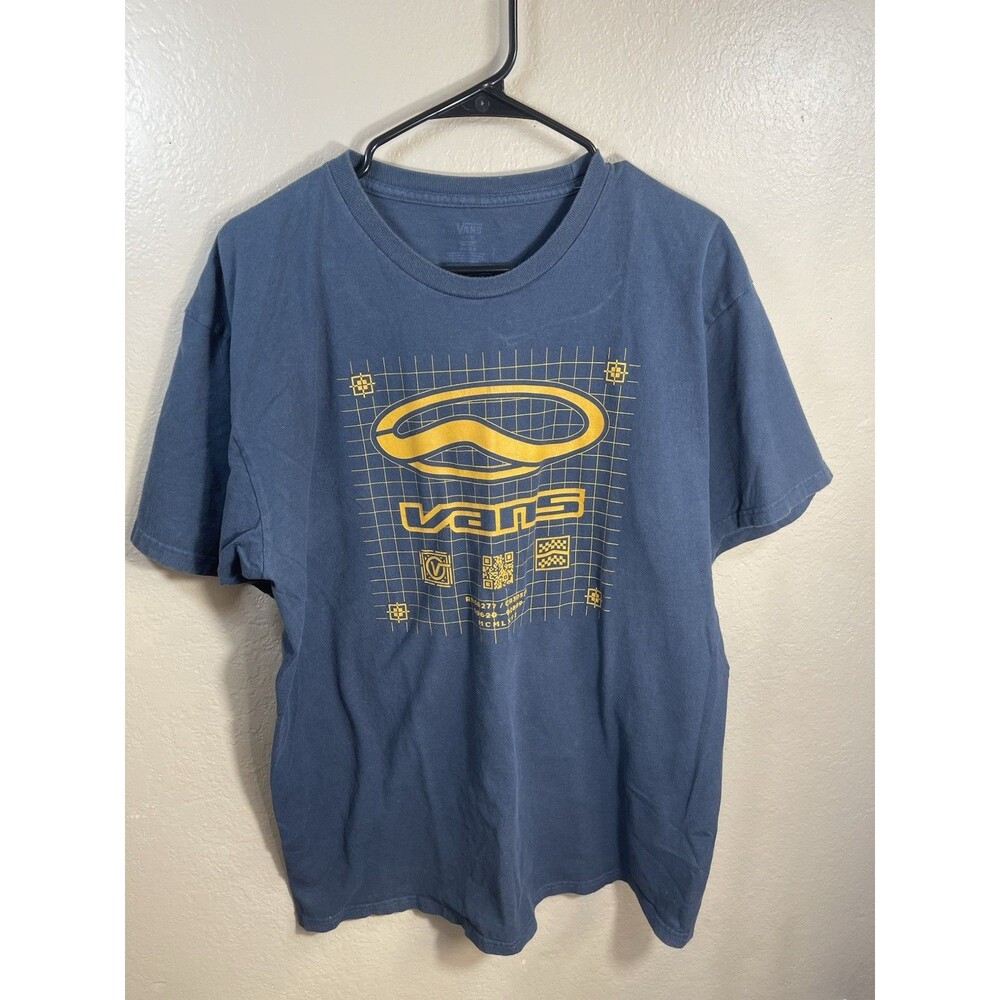 Vans Men's Blue Gold Logo Graphic Tee T-Shirt Large Skateboarding Skater EUC